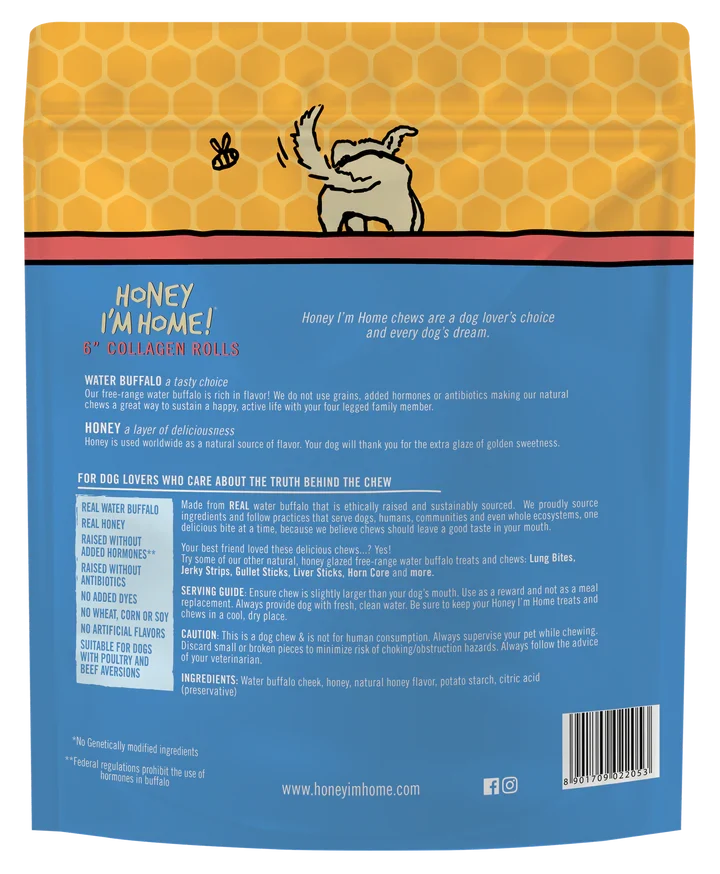 Honey Dog Buffalo Collagen Rolls 6" (3pk)