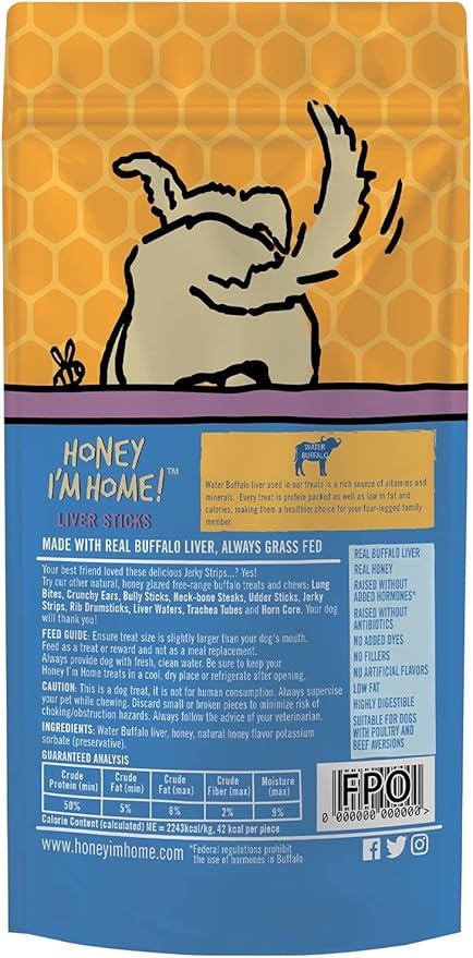 Honey I'm Home Buffalo Liver Sticks Dog Treats (4.76oz)