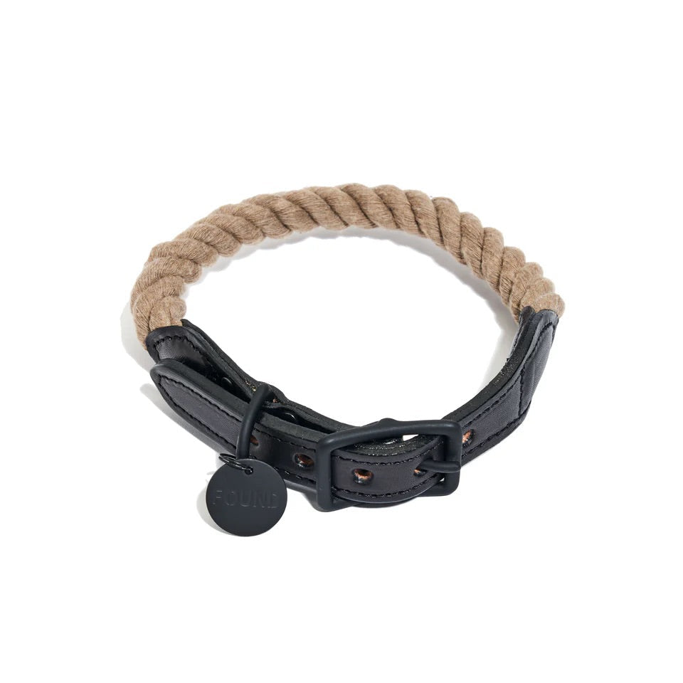 Found My Animal Matte Black Rope & Leather Collar Large