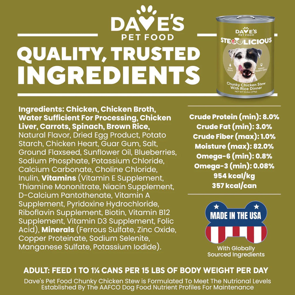 Dave's Stewlicious Chunky Chicken & Rice Wet Dog Food (13.2oz)