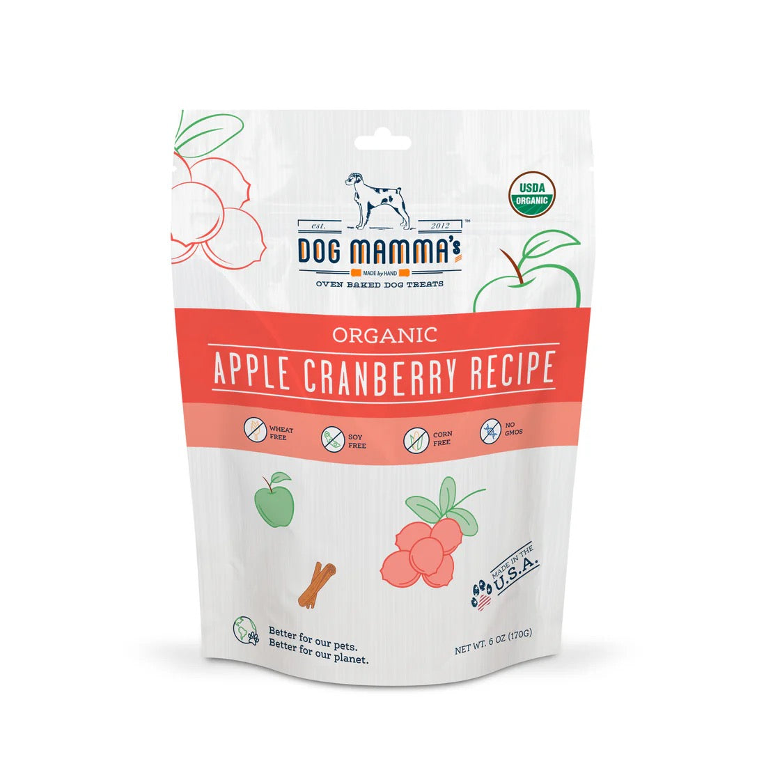 Dog Mamma's Organic Apple Cranberry Oven Baked Dog Treats (6oz)