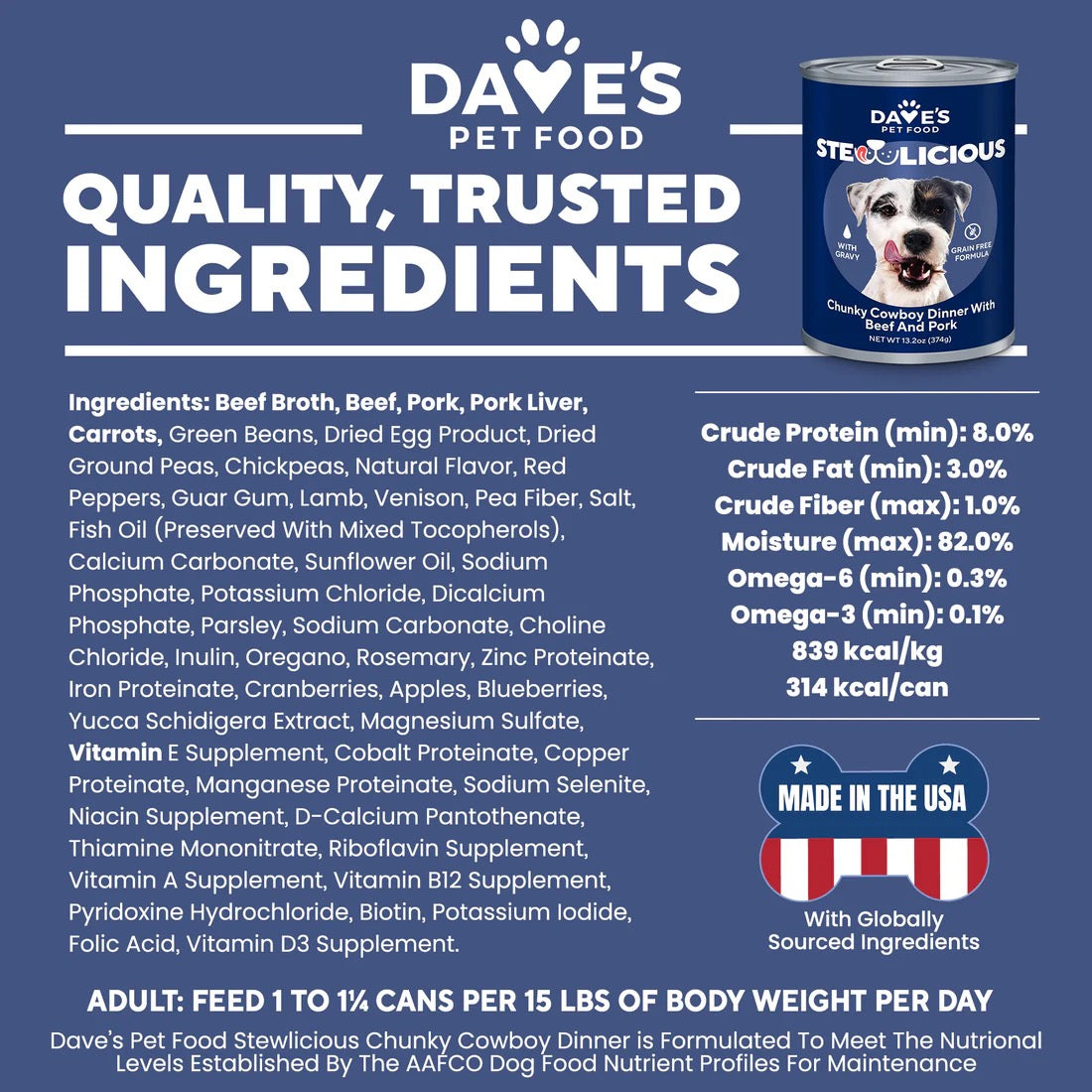 Dave's Stewlicious Cowboy Dinner w/ Beef & Pork Wet Dog Food (13.2oz)