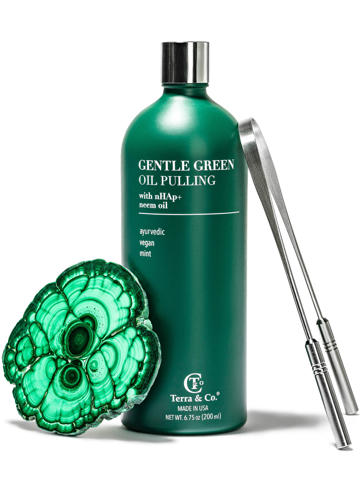 Gentle Oil Pulling + Stainless Steel Tongue Scraper Bundle