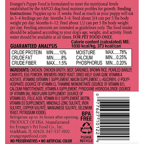 Evanger's Classic Puppy & Underweight Dogs Chicken & Beef Wet Dog Can (12.5oz)