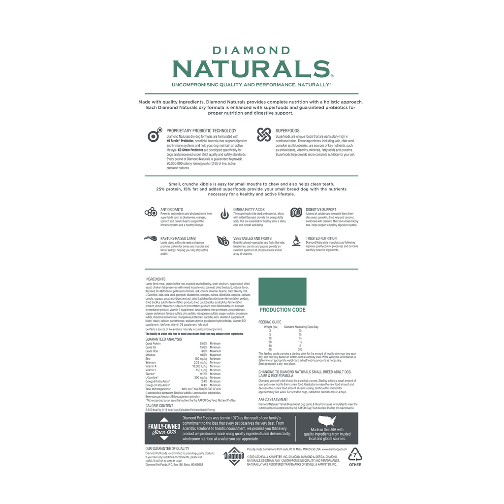Diamond Naturals Small Breed Adult Dog Lamb & Rice Dry Dog Food (6lb)